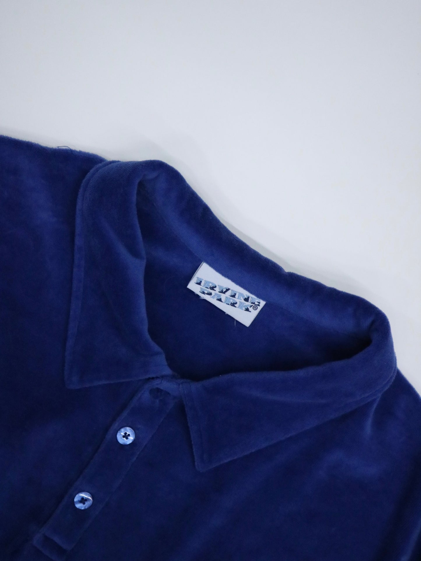 90's "IRVINE PARK" Blue Velour L/S Polo