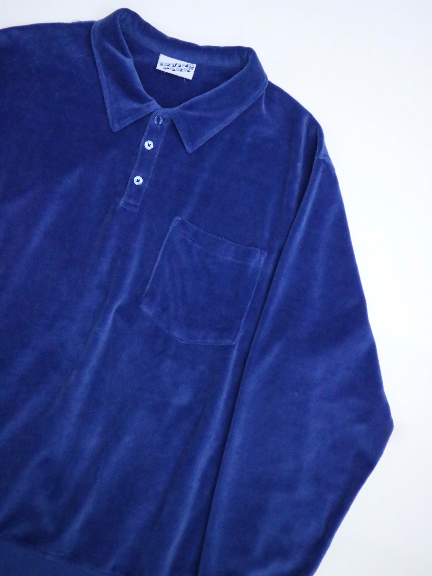 90's "IRVINE PARK" Blue Velour L/S Polo