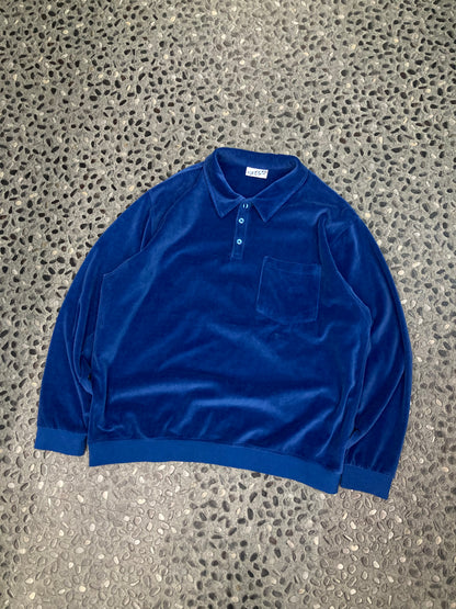 90's "IRVINE PARK" Blue Velour L/S Polo