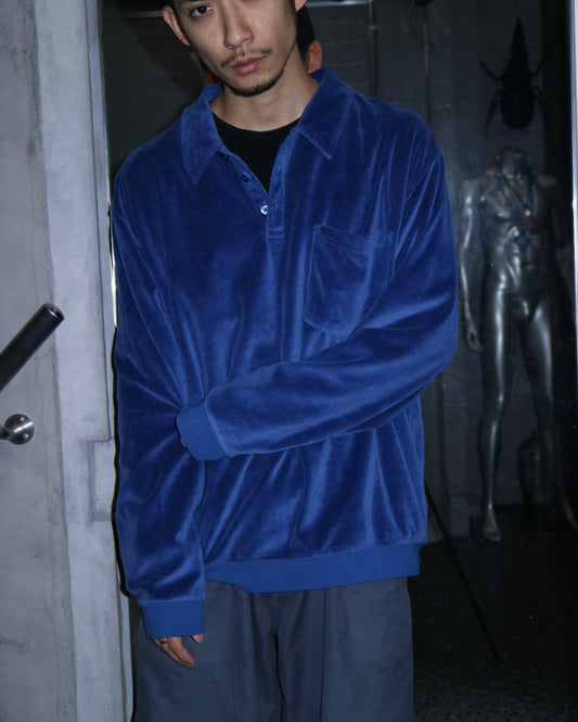 90's "IRVINE PARK" Blue Velour L/S Polo